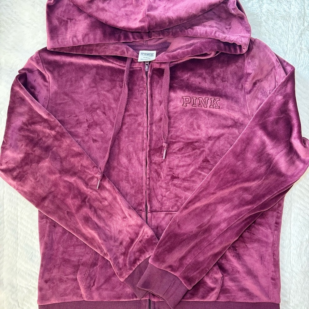 PINK Victoria's Secret Plush Velvet Hoodie in Rich Pink Y2K